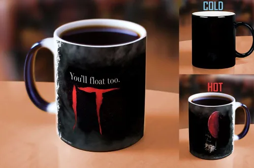 Miniatura 2 de Morphing Mugs IT The Movie – Pennywise the Dancing Clown – You Float Too – Una taza de cerámica sensible al calor que cambia de color de 11 onzas