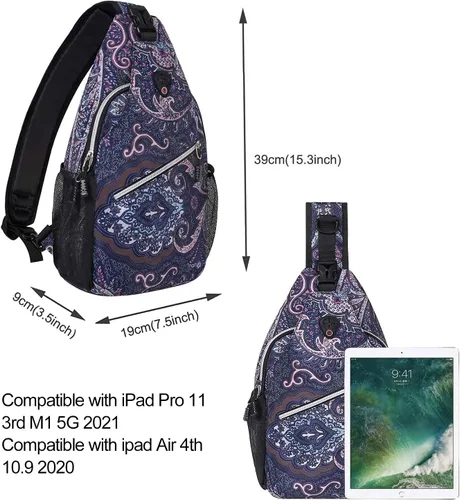 Miniatura 3 de MOSISO Mochila bandolera, bolsa de hombro cruzada con patrón de cuerda, bolsa de hombro cruzada de viaje, textura de tótem base azul marino