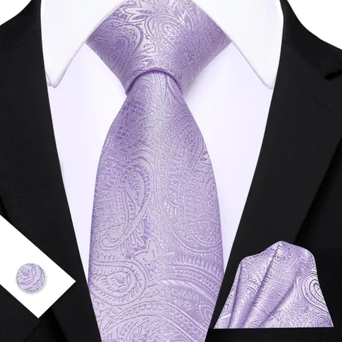 Miniatura 153 de Barry.Wang - Juego de corbata de seda para hombre, diseño de cachemira, pañuelo y gemelos de bolsillo