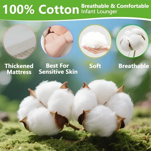 Miniatura 6 de Tumbona portátil para bebé, para viajes, transpirable y cómoda, 100% algodón, nido de bebé de 0 a 24 meses, lavable a máquina, tumbona para recién