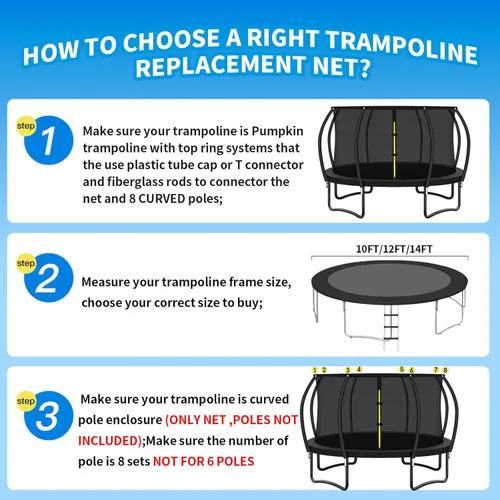 Miniatura 3 de Anillo superior de repuesto para cama elástica para 8 postes curvos, red de seguridad redonda, accesorios de trampolín con hebillas de protección
