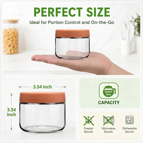 Miniatura 2 de EONJOE Tarros de vidrio de 10 onzas con tapas, recipientes de control de porciones para preparación de comidas, pudín, yogur, avena durante