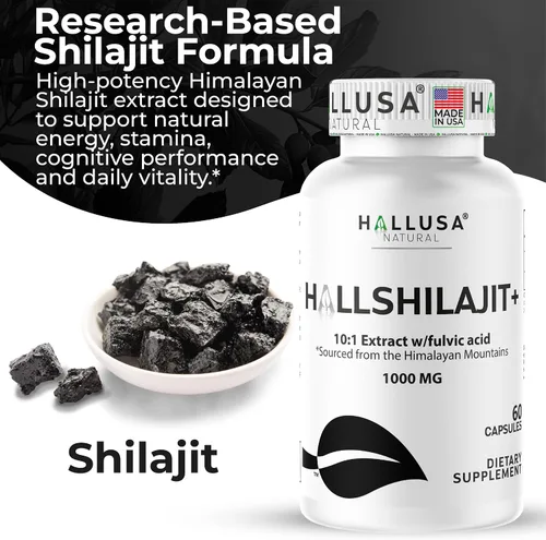 Miniatura 4 de Hallusa HallShilajit - Shilajit del Himalaya 1000 mg, Shilajit para hombres y mujeres, extracto de ácido fúlvico, apoyo energético, 60 cápsulas