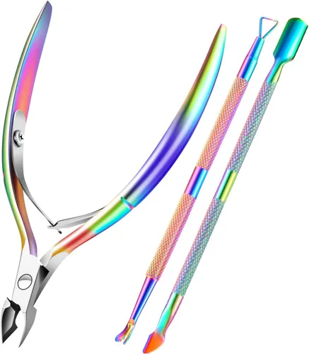 Cortador de cutículas con empujador de cutículas XUNXMAS Removedor de cutículas,alicate y empujador, raspador y pelador de uñas triangular,cortador