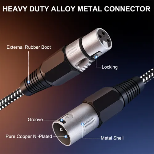 Miniatura 3 de Cable XLR KINXIYU 3 pies, cable de micrófono 3 Pin Nylong trenzado balanceado XLR macho a hembra, cables de parche de micrófono de servicio pesado