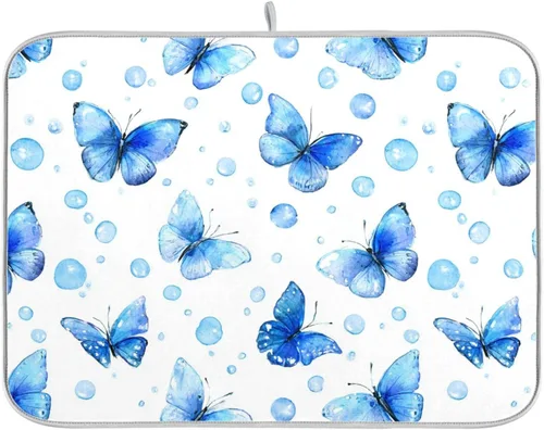 Miniatura 28 de Tapete de secado de platos de 16 x 18 pulgadas para encimera de cocina, hojas de arce y hojas de arce, tapete de microfibra reversible para secar