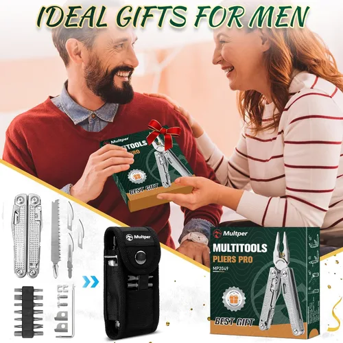 Miniatura 9 de Multper Multitools Pliers Pro, herramienta múltiple mejorada con cuchillo de Damasco, cortadores de alambre reemplazables y juego