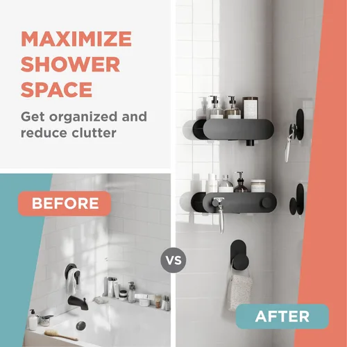 Miniatura 8 de Zenna Home Juego de cestas y ganchos adhesivos para ducha, 5 piezas organizadores y almacenamiento de baño, estantes y ganchos de ducha, sin