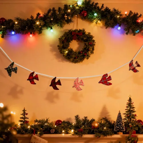 Miniatura 4 de Elegant little tail Guirnalda de Navidad a cuadros rojos, blancos y verdes, para árbol de Navidad, paloma, decoración de fiesta de Navidad
