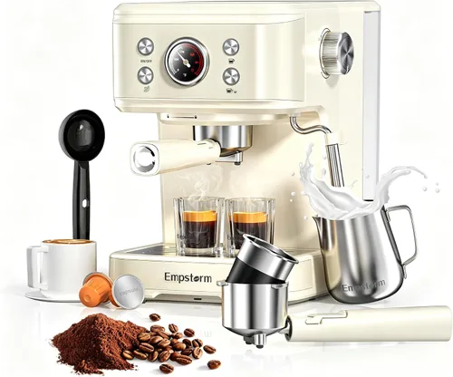 Miniatura 12 de Empstorm Máquina de Espresso de 20 Bar con Espumador de Leche al Vapor, Cafetera de Espresso Compatible con Cápsulas Originales NS 2 EN 1, Máquina