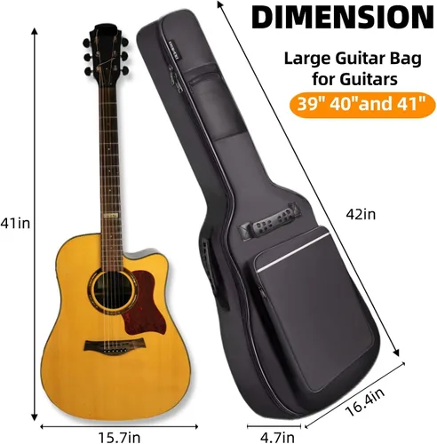 Miniatura 6 de GIGKOUKI Funda para guitarra acústica de 40 y 41 pulgadas, suave bolsa acolchada de 0.35 pulgadas, bolsa de guitarra impermeable clásica con lazo