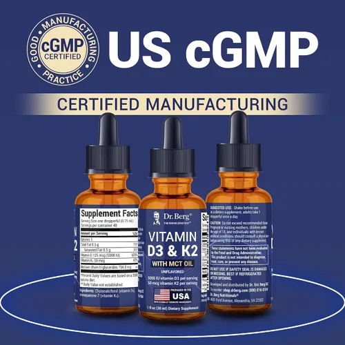 Miniatura 4 de Dr. Berg - Gotas líquidas de vitamina D3 K2 de máxima potencia con aceite MCT – 5,000 UI de vitamina D3 líquida con K2 – Apoya huesos fuertes