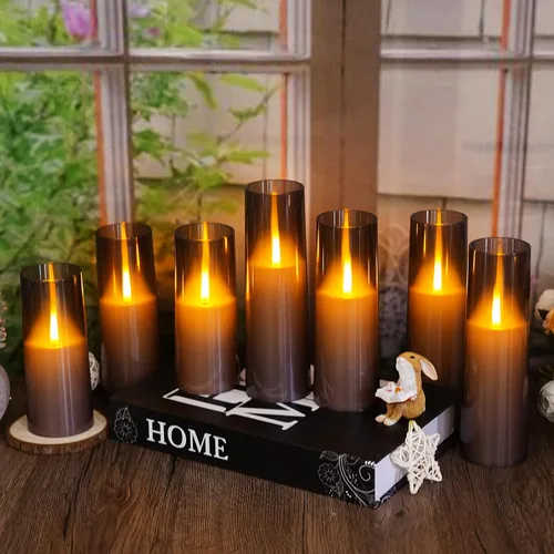 Miniatura 6 de kakoya Velas LED sin llama mejoradas con efecto de llama parpadeante, 7 piezas de velas operadas por batería con temporizador remoto, velas LED