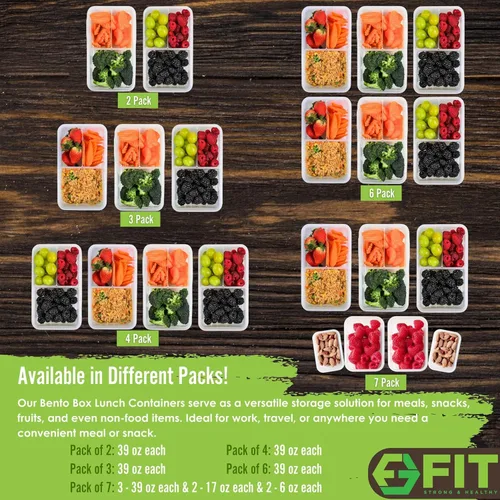 Miniatura 2 de Lonchera Bento para niños y adultos, contenedor reutilizable para preparación de comidas, contenedor de 3 compartimentos con tapa hermética
