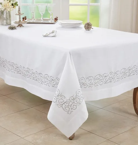 Miniatura 4 de Saro Lifestyle Mantel bordado de voluta, plateado, 50"x70
