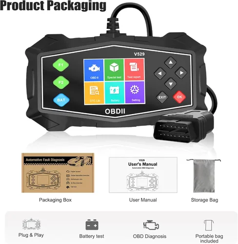Miniatura 8 de Escáner OBD2 Lector de código de diagnóstico, luz de motor OBD II automotriz, probador de batería, modo 6, modo 8 y preparación I/M, herramienta
