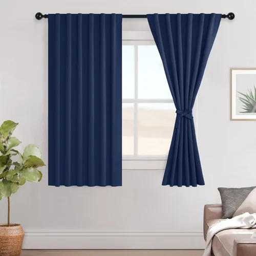 Miniatura 58 de Hiasan Cortinas opacas negras para dormitorio, cortinas opacas cortas de 45 pulgadas de largo, con aislamiento térmico, bolsillo para barra