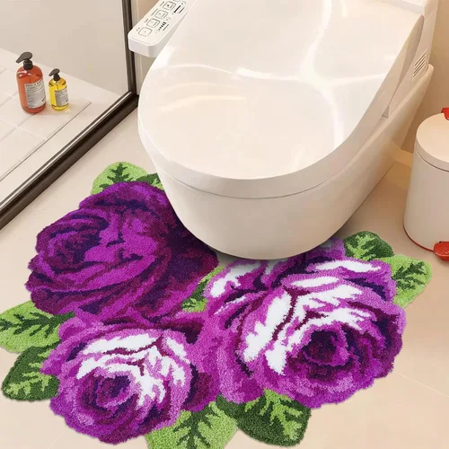 Miniatura 10 de USTIDE Alfombra de baño en forma de U, antideslizante, gruesa, peluda, azul, rosa, absorbente, alfombra de baño, decoración de granja, alfombra