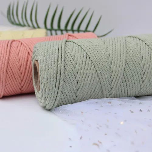 Miniatura 8 de Cuerda de macramé de 1/64 pulgadas (0.157 in), 328.1 ft, cuerda de algodón torcida de 4 hebras color verde salvia, natural, 4 hebras, para macramé