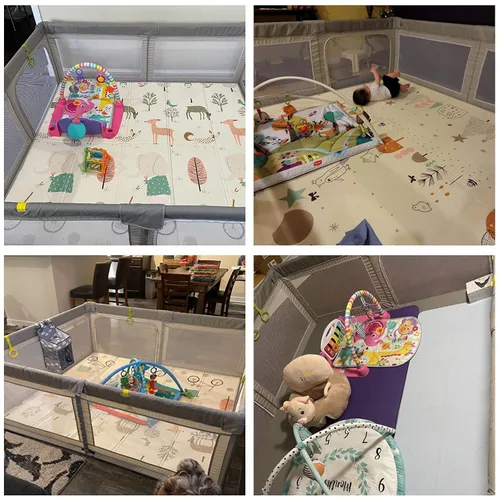 Miniatura 7 de Mloong Corralito para bebés con alfombrilla – 59 x 59 pulgadas corralito extra grande para bebés y niños pequeños, centro de actividades