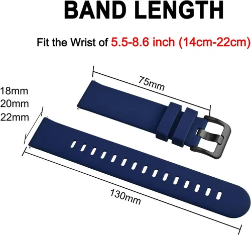Miniatura 16 de BISONSTRAP Correas de reloj de silicona, correas de reloj delgadas con liberación rápida, 0.787 in, negro con hebilla negra