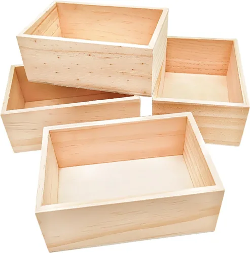 Miniatura 4 de Anktily Paquete de 4 Cajas Organizadoras de Almacenamiento de Manualidades de Madera Sin Terminar, Caja de Madera Rectangular de 6 x 4 x 2.4