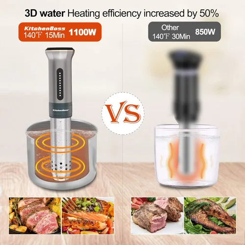 Miniatura 5 de KitchenBoss Sous Vide - Máquina de cocción al vacío: Circulador de inmersión térmica ultra silenciosa de 1100 W IPX7 resistente al agua, pantalla