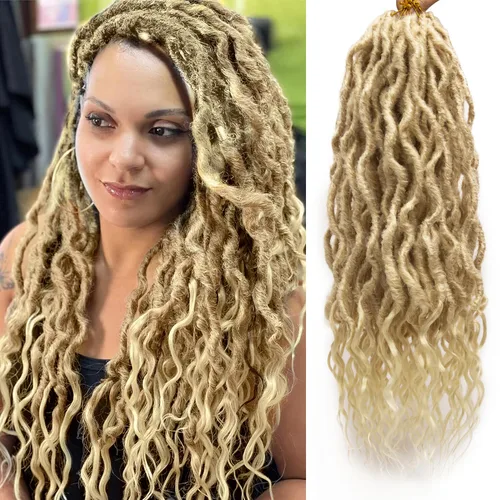 Miniatura 23 de Rastas sintéticas de ganchillo trenzadas, trenzas bohemias de 24 pulgadas, rastas sintéticas ombré, cabello trenzado afro rastas 1B