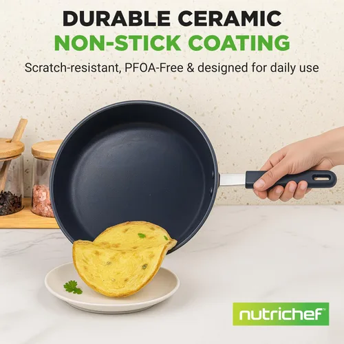 Miniatura 3 de NutriChef f Sartén grande de 12 pulgadas, sartén antiadherente grande con mango de silicona, revestimiento de cerámica, mango de silicona azul