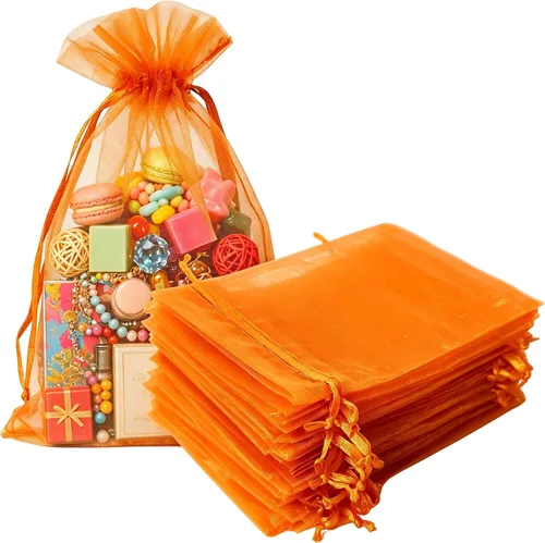 Miniatura 27 de Bolsas de regalo de organza de 4 x 6 pulgadas con cordón para joyas, dulces, paquetes de 50 bolsas de té de tela transparente azul aguamarina