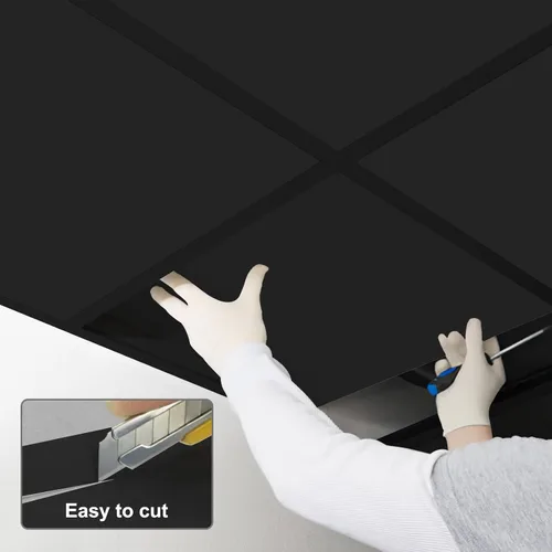 Miniatura 9 de Baldosa de Techo Suspendido Negra Lisa de 2 pies x 2 pies, Panel de Techo de PVC – Impermeable, Lavable y Resistente al Fuego - PVC de Alta Calidad