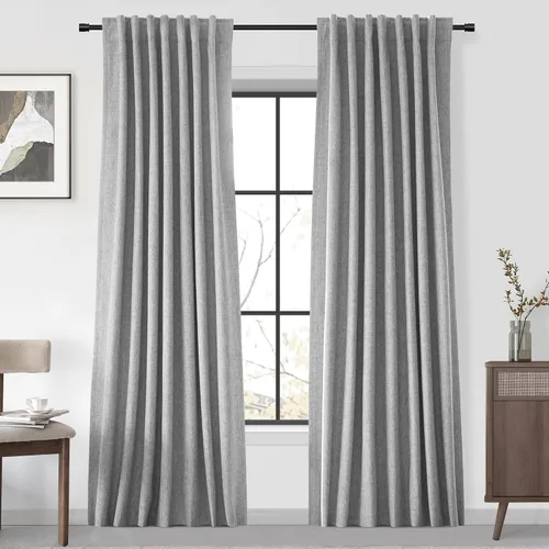 Miniatura 54 de UHITECH Cortinas cortas de lino de 24 pulgadas de largo para ventanas pequeñas de granja, cortinas opacas modernas para sala de estar, pestañas