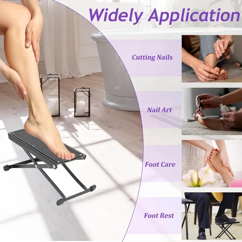 Miniatura 5 de Reposapiés de pedicura, soporte de pedicura antideslizante plegable ajustable para salón de spa, tratamiento de belleza, color negro