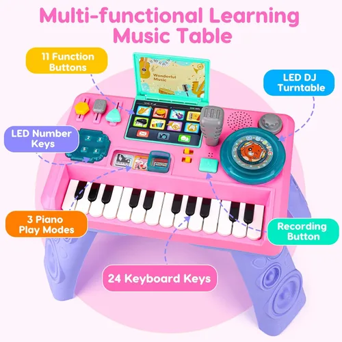 Miniatura 5 de Mesa de DJ para bebés de 1 a 3 años con música y luz, juguetes musicales de piano para bebés de 6 a 9 a 12 a 18 meses, mesa de actividades