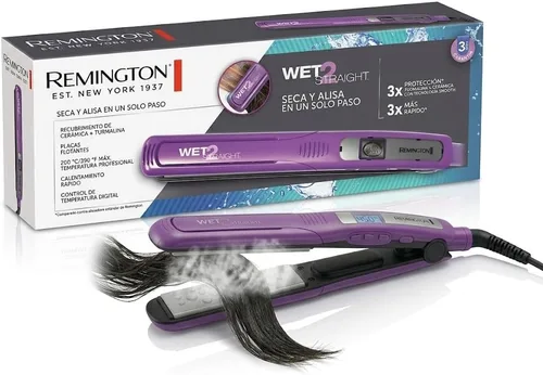 Remington Wet 2 - Plancha de pelo liso de 1 pulgada con placas de turmalina de cerámica, 390 F de alto calor y controles digitales, color morado