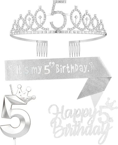 Miniatura 35 de Decoraciones de cumpleaños número 7 para niña, que incluyen corona/tiara de cumpleaños número 7, banda, adorno para pastel de cumpleaños y velas