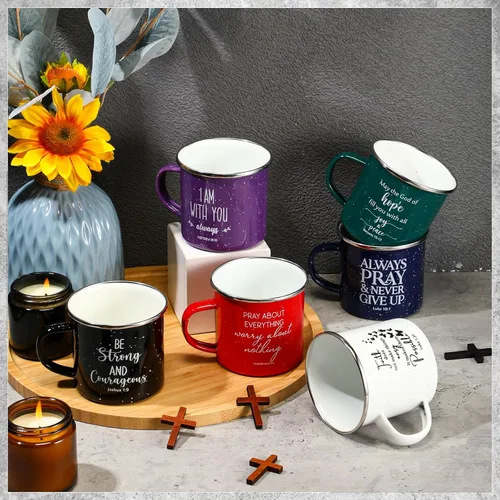 Miniatura 4 de Mifoci Tazas de café esmaltadas cristianas para el Día de la Madre, tazas de café inspiradoras con asa, versículo de la Biblia, tazas de campamento