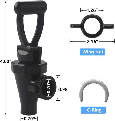 Miniatura 4 de Paquete de 2 grifos de repuesto 03260.0002 para dispensador de té, grifo reutilizable para urna de té con 2 tuercas de ala y 2 anillos en C por