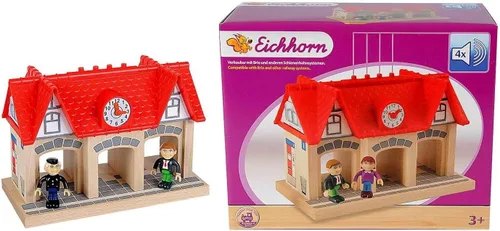Miniatura 2 de Eichhorn Estación de sonido de madera para juegos de trenes (4 piezas), marrón