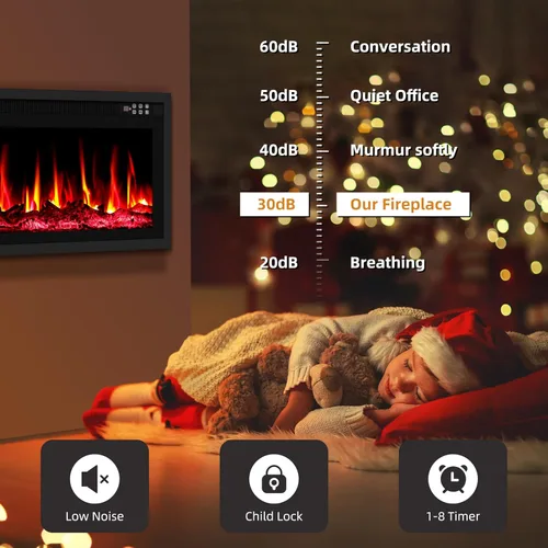 Miniatura 7 de Insertos de chimenea eléctrica de 42 pulgadas y montaje en pared con control remoto y pantalla táctil Calentador de chimenea de 1500 W
