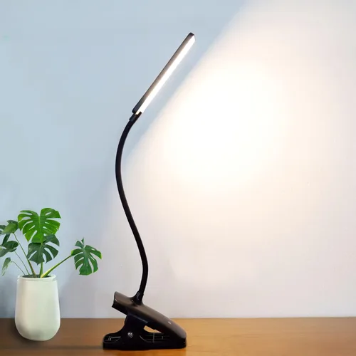 Luz de Lectura LED con Clip Recargable USB Luces para Libros, 24 LEDs Lámpara de Cama Nocturna de Cuello Flexible, Control Táctil Lámparas de Negro