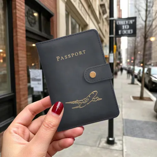 Miniatura 2 de Soporte para pasaporte con múltiples ranuras para tarjetas, funda para pasaporte con bloqueo RFID, elegante diseño unisex para hombres y mujeres