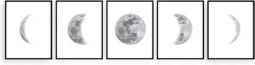 HAUS AND HUES Fases de la Luna - Decoración de pared – Juego de 5 impresiones artísticas de fases lunares, carteles celestiales, 8 x 10 pulgadas sin