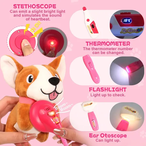 Miniatura 2 de Kit de médico para niños pequeños de 3 a 5 años, disfraz para niñas de 2 años, veterinario, juego de médico con estetoscopio, disfraz rosa, juguete