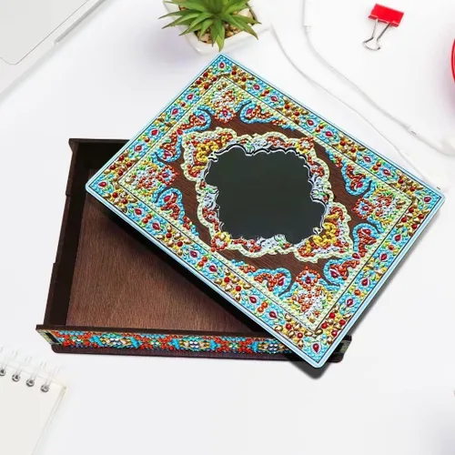 Miniatura 8 de HSTONY Caja decorativa de arte de diamantes DIY con kit de espejo, cajas de madera de pintura de diamantes, caja de almacenamiento de joyas para Set
