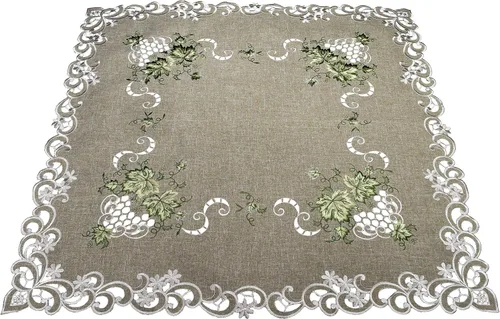 Miniatura 4 de Linens, Art and Things Mantel pequeño bordado con hojas verdes sobre tela verde antiguo, mantel pequeño, bufanda de 33 pulgadas, tapete cuadrado