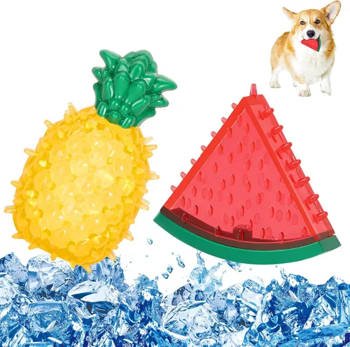 Pawaboo Juguetes masticables refrescantes para mascotas, juguete de dentición congelable para cachorros, forma de sandía y piña, juguetes Colorido