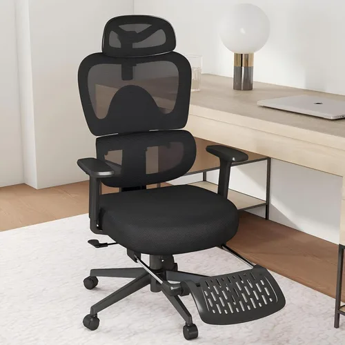 Miniatura 9 de Silla de oficina ergonómica con soporte lumbar ajustable, brazos y reposacabezas 3D, respaldo alto, silla de computadora de escritorio ancha