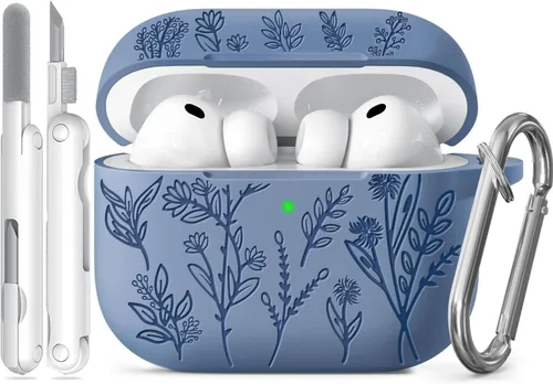 Miniatura 20 de Funda para Airpods Pro 3 con tapa magnética, fundas grabadas con flores para Apple AirPods Pro de 3ª generación 2025, funda de silicona suave