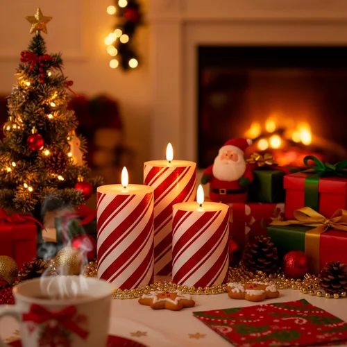 Miniatura 8 de Velas LED de pilar con purpurina de rayas rojas, velas de cera real sin llama para Navidad, vacaciones, decoración de fiesta en el hogar, juego de 3
